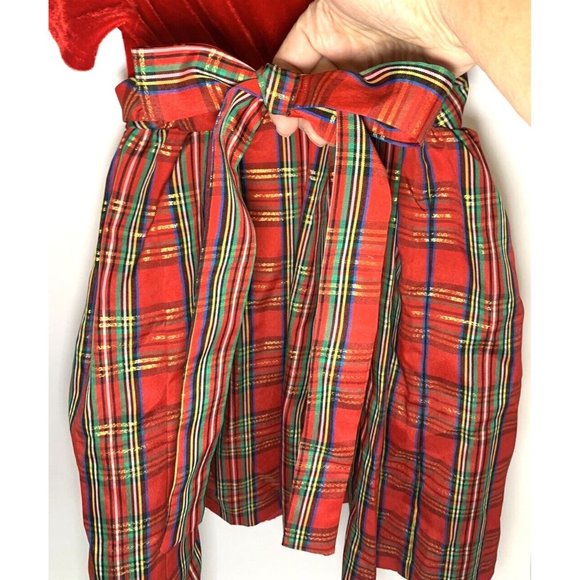 Brooke Lindsay Red Velour Top Plaid Christmas Dress Under Petticoat 4T - Picture 9 of 10